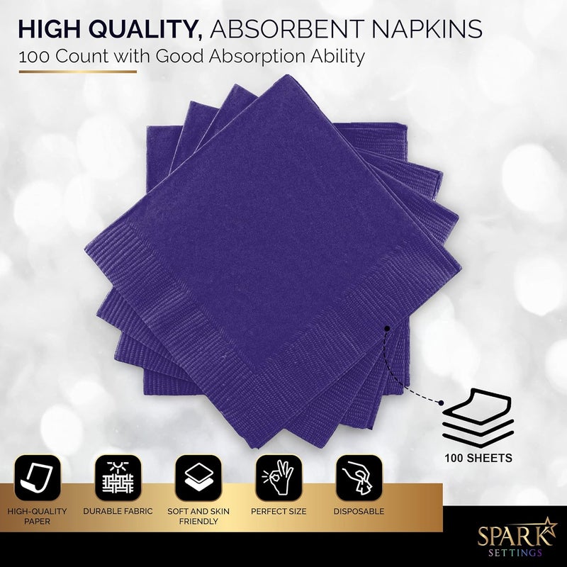 Amcrate 100 Pack Purple Beverage Napkins, Big Party Pack, 2 Ply, Ideal for Wedding, Party, Birthday, Dinner, Lunch, Cocktails. (5” x 5”) by - Image 4